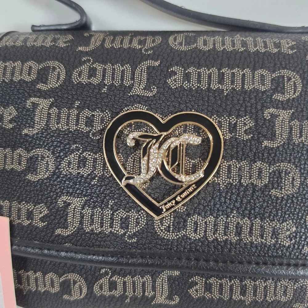 Juicy Couture Gothic Dots Flawless Flap‎ Crossbody Bag Black Taupe Y2K 11JCCL5JC